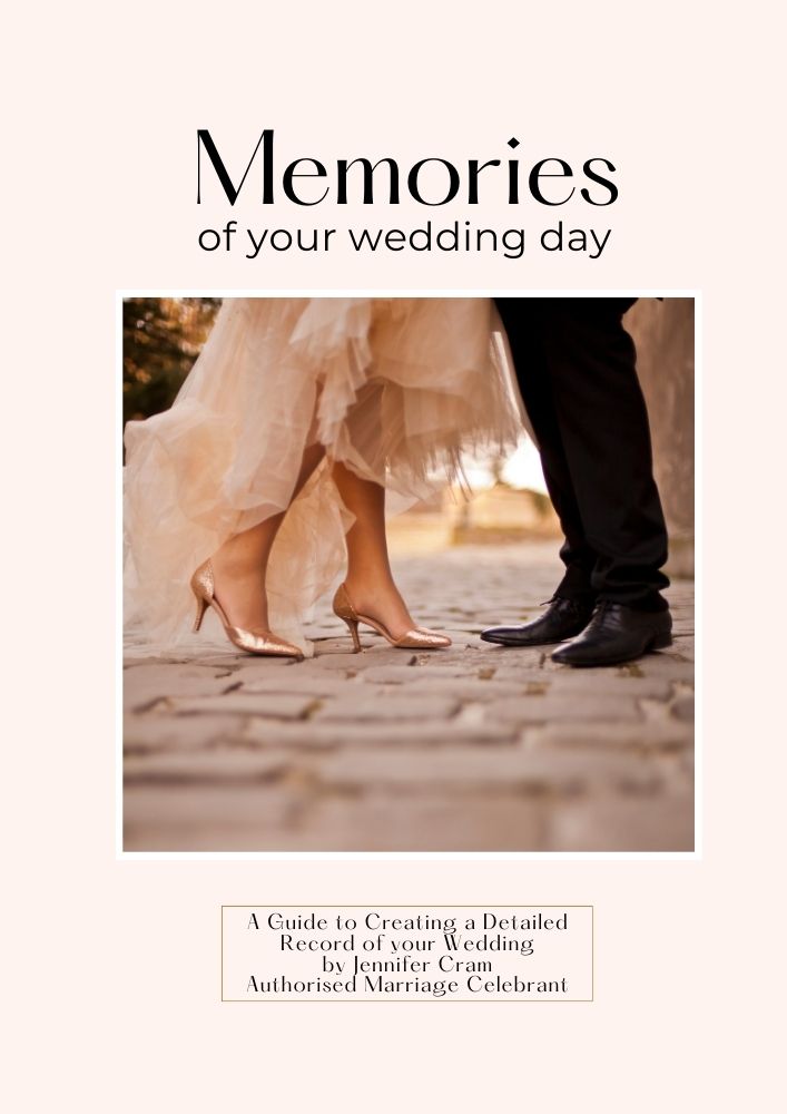 Their
                        Story. Cover of the book by Jennifer Cram,
                        Marriage Celebrant. Two silver wedding rings on
                        blue ribbon